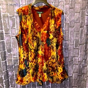 LAUREN by Ralph Lauren Sleeveless Layered Floral Chiffon Blouse Top Sz 14